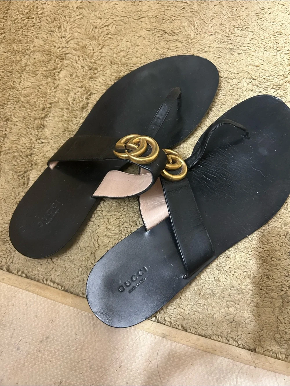 Gucci black and gold sandals size 10